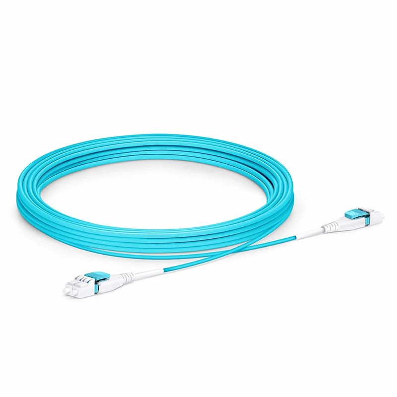 5m (16ft) Fiber Patch Cable, 2 Fibers, LC UPC Duplex to LC UPC Duplex Flat Clip Uniboot, Multimode (OM4), Riser (OFNR), 2.0mm, Aqua