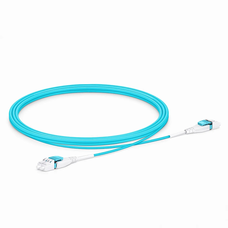 1.5m (5ft) Fiber Patch Cable, 2 Fibers, LC UPC Duplex to LC UPC Duplex Flat Clip Uniboot, Multimode (OM4), Riser (OFNR), 2.0mm, Aqua
