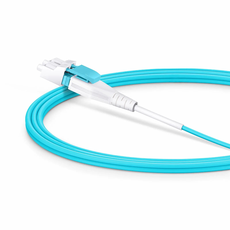 2m (7ft) Fiber Patch Cable, 2 Fibers, LC UPC Duplex to LC UPC Duplex Flat Clip Uniboot, Multimode (OM4), Riser (OFNR), 2.0mm, Aqua