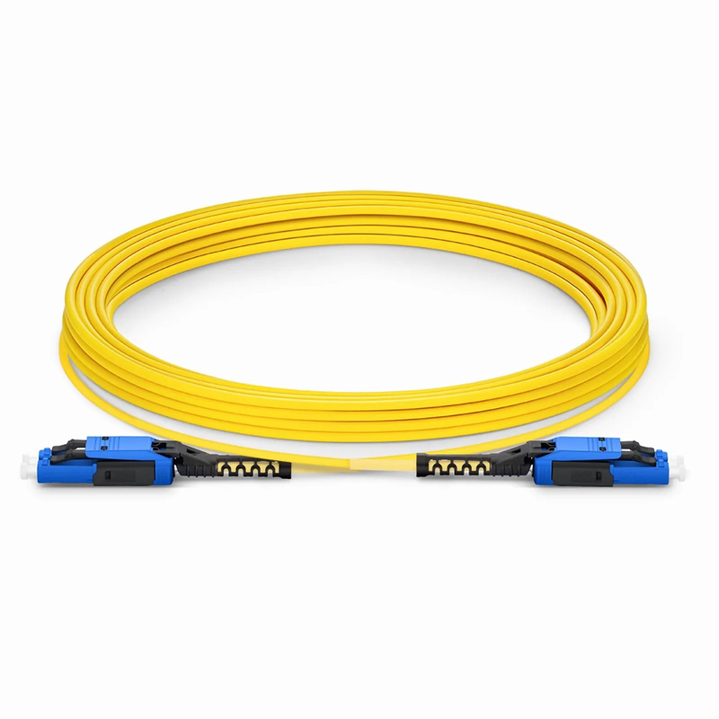 30m (98ft) Fiber Patch Cable, 2 Fibers, LC UPC Duplex to LC UPC Duplex Flat Clip with Push-Pull Boot Uniboot, Single Mode (OS2), Riser (OFNR), 2.0mm, Yellow