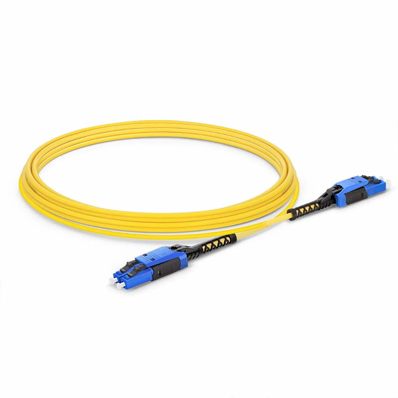 15m (49ft) Fiber Patch Cable, 2 Fibers, LC UPC Duplex to LC UPC Duplex Flat Clip with Push-Pull Boot Uniboot, Single Mode (OS2), Riser (OFNR), 2.0mm, Yellow