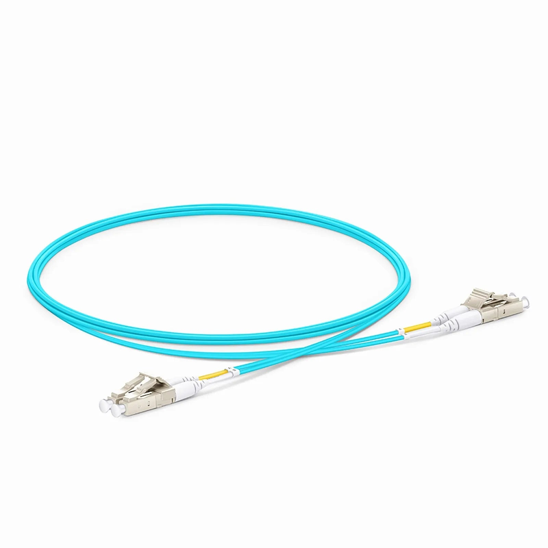 2m (7ft) Fiber Patch Cable, 2 Fibers, LC UPC Duplex to LC UPC Duplex, Multimode (OM4), Riser (OFNR), 1.2mm, Tight-Buffered, Aqua