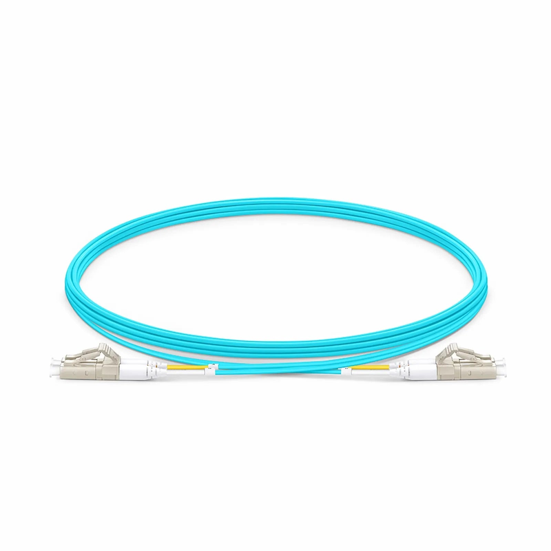 3m (10ft) Fiber Patch Cable, 2 Fibers, LC UPC Duplex to LC UPC Duplex, Multimode (OM4), Riser (OFNR), 1.2mm, Tight-Buffered, Aqua