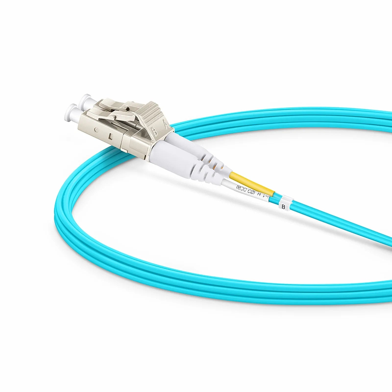 3m (10ft) Fiber Patch Cable, 2 Fibers, LC UPC Duplex to LC UPC Duplex, Multimode (OM4), Riser (OFNR), 1.2mm, Tight-Buffered, Aqua
