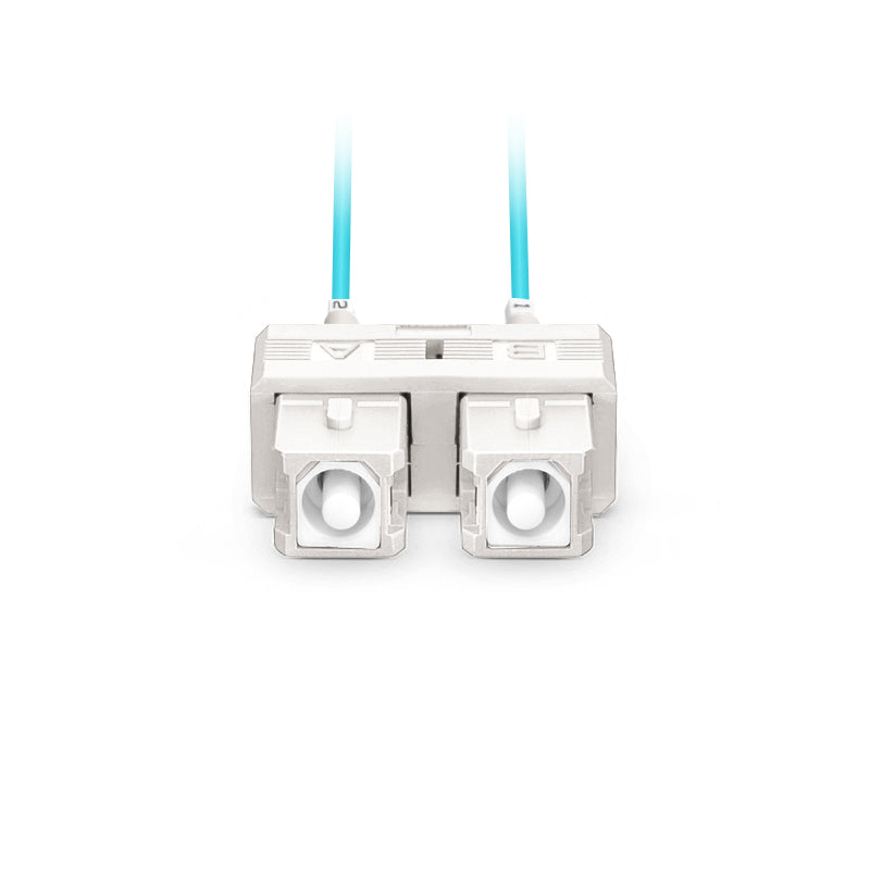 3m (10ft) Fiber Patch Cable, 2 Fibers, LC UPC Duplex Standard Clip Uniboot to SC UPC Duplex, Multimode (OM4), Riser (OFNR), 2.0/0.9mm, Aqua