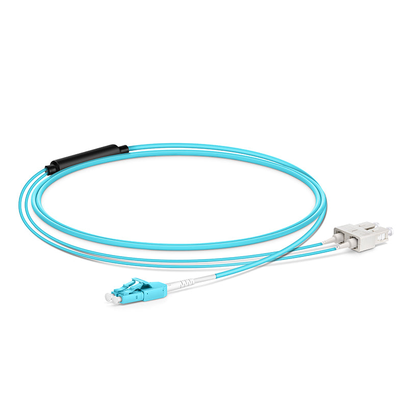 1m (3ft) Fiber Patch Cable, 2 Fibers, LC UPC Duplex Standard Clip Uniboot to SC UPC Duplex, Multimode (OM4), Riser (OFNR), 2.0/0.9mm, Aqua