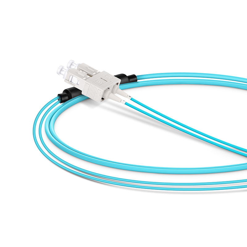 1m (3ft) Fiber Patch Cable, 2 Fibers, LC UPC Duplex Standard Clip Uniboot to SC UPC Duplex, Multimode (OM4), Riser (OFNR), 2.0/0.9mm, Aqua