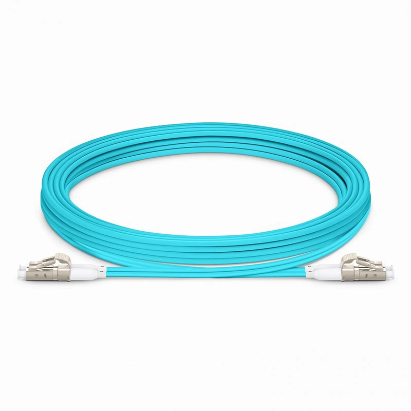 3m (10ft) Fiber Patch Cable, 2 Fibers, Short Boot, LC UPC Duplex to LC UPC Duplex, Multimode (OM3), Riser (OFNR), 2.0mm, Tight-Buffered, Aqua