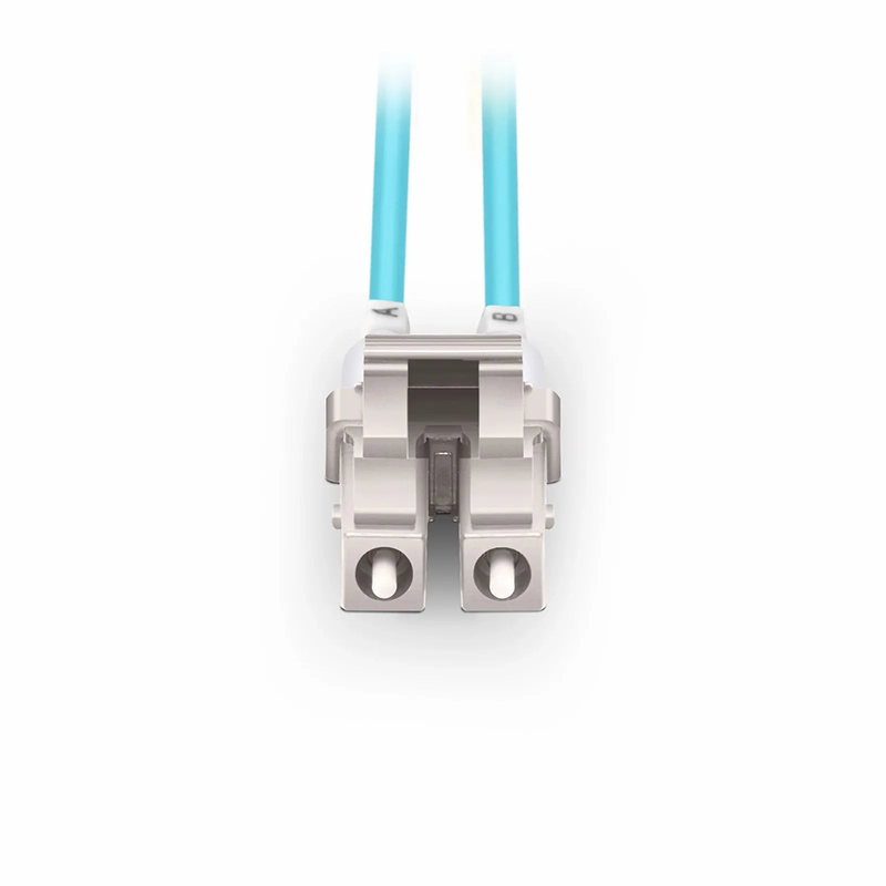 1m (3ft) Fiber Patch Cable, 2 Fibers, Short Boot, LC UPC Duplex to LC UPC Duplex, Multimode (OM3), Riser (OFNR), 2.0mm, Tight-Buffered, Aqua