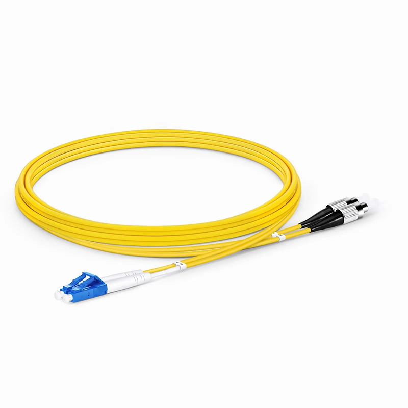 2m (7ft) Fiber Patch Cable, 2 Fibers, LC UPC Duplex to FC UPC, Single Mode (OS2), Riser (OFNR), 2.0mm, Tight-Buffered, Yellow