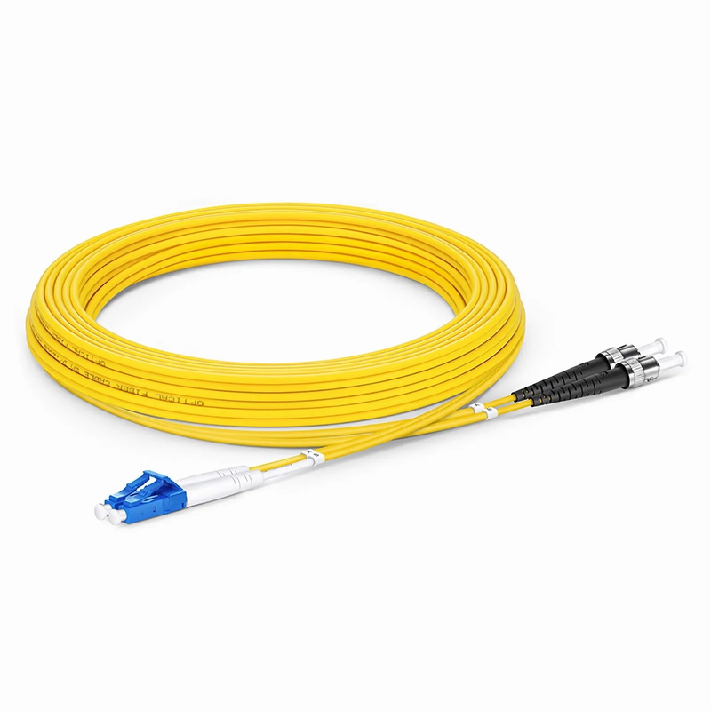 5m (16ft) Fiber Patch Cable, 2 Fibers, LC UPC Duplex to ST UPC, Single Mode (OS2), Riser (OFNR), 2.0mm, Tight-Buffered, Yellow