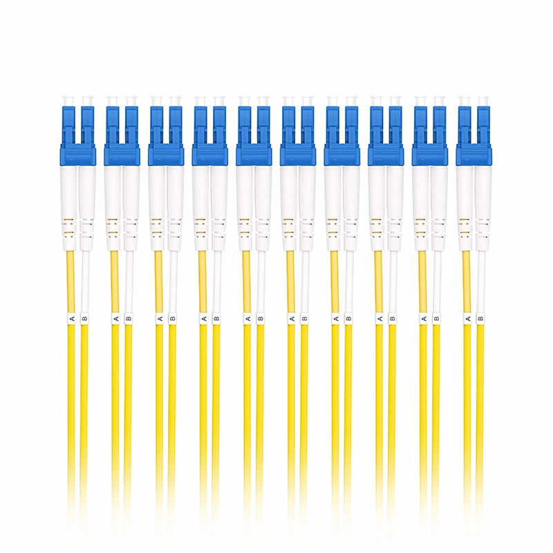 1m (3ft) Fiber Patch Cable, 2 Fibers, LC UPC Duplex to LC UPC Duplex, Single Mode (OS2), Riser (OFNR), 2.0mm, Tight-Buffered, Yellow, 10 Pcs/Pack