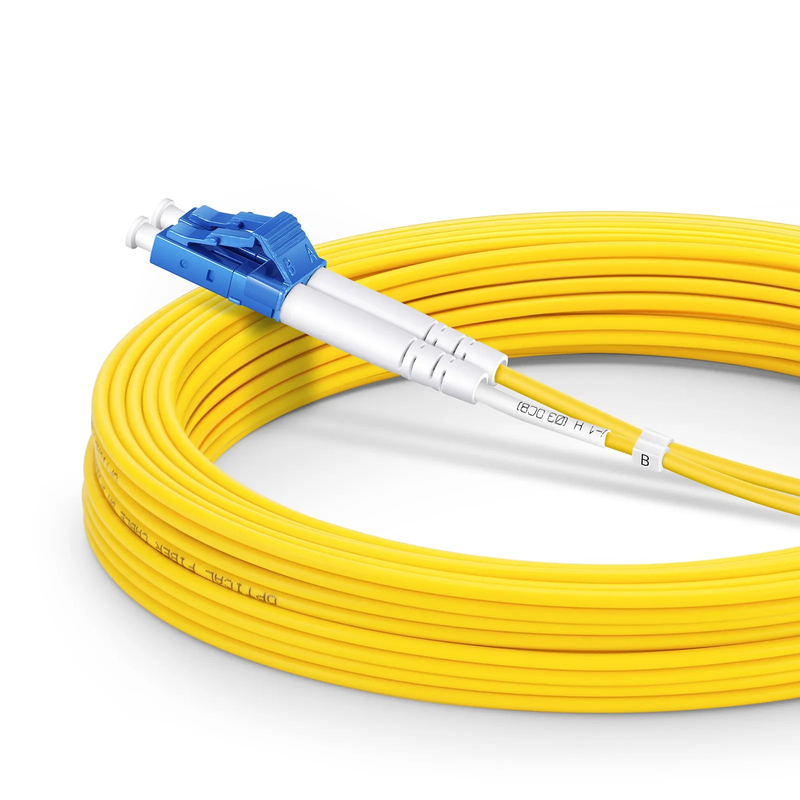 10m (33ft) Fiber Patch Cable, 2 Fibers, LC UPC Duplex to LC APC Duplex, Single Mode (OS2), Riser (OFNR), 2.0mm, Tight-Buffered, Yellow