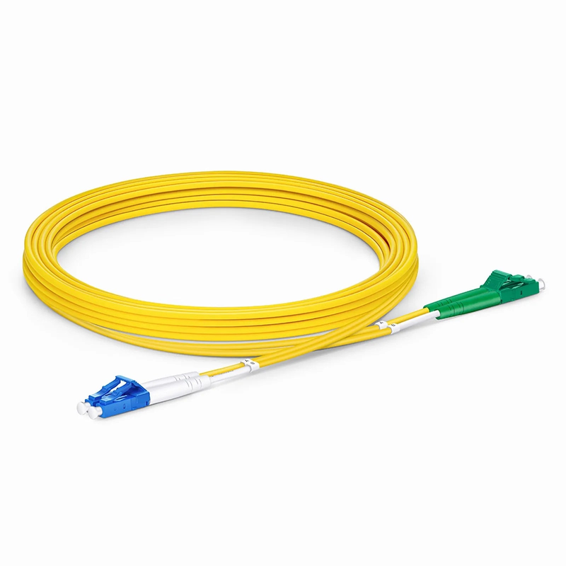3m (10ft) Fiber Patch Cable, 2 Fibers, LC UPC Duplex to LC APC Duplex, Single Mode (OS2), Riser (OFNR), 2.0mm, Tight-Buffered, Yellow