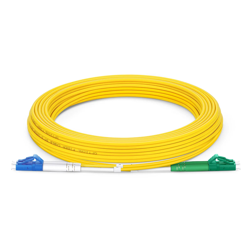 5m (16ft) Fiber Patch Cable, 2 Fibers, LC UPC Duplex to LC APC Duplex, Single Mode (OS2), Riser (OFNR), 2.0mm, Tight-Buffered, Yellow