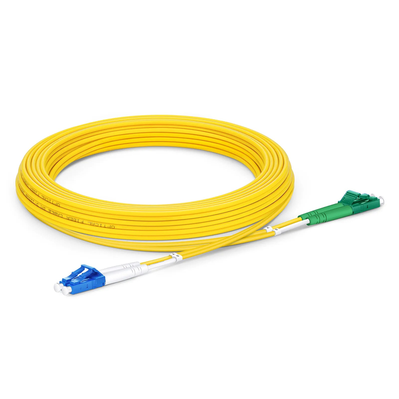 5m (16ft) Fiber Patch Cable, 2 Fibers, LC UPC Duplex to LC APC Duplex, Single Mode (OS2), Riser (OFNR), 2.0mm, Tight-Buffered, Yellow