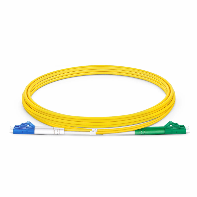 2m (7ft) Fiber Patch Cable, 2 Fibers, LC UPC Duplex to LC APC Duplex, Single Mode (OS2), Riser (OFNR), 2.0mm, Tight-Buffered, Yellow