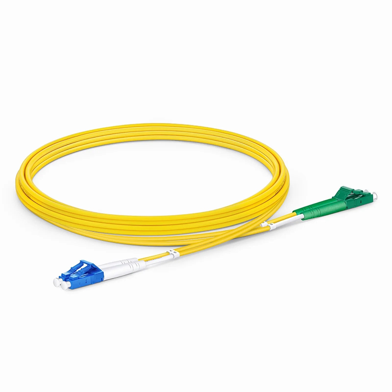 2m (7ft) Fiber Patch Cable, 2 Fibers, LC UPC Duplex to LC APC Duplex, Single Mode (OS2), Riser (OFNR), 2.0mm, Tight-Buffered, Yellow