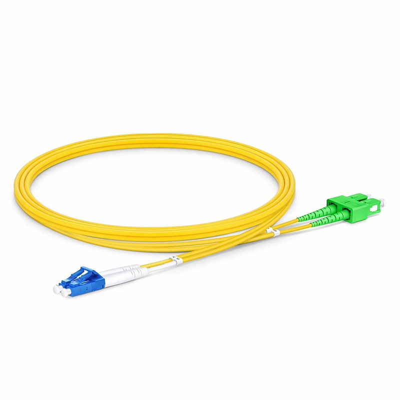 1m (3ft) Fiber Patch Cable, 2 Fibers, LC UPC Duplex to SC APC Duplex, Single Mode (OS2), Riser (OFNR), 2.0mm, Tight-Buffered, Yellow