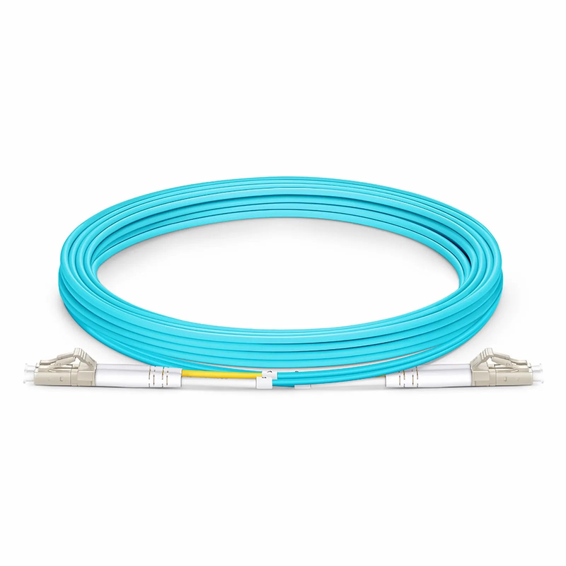 3m (10ft) Fiber Patch Cable, 2 Fibers, Ultra Low Loss, LC UPC Duplex to LC UPC Duplex, Multimode (OM4), Riser (OFNR), 2.0mm, Typical 0.08dB IL, Tight-Buffered, Aqua