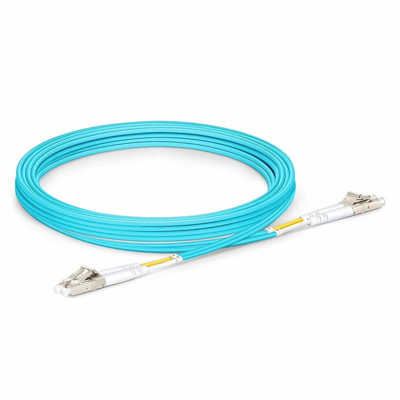 3m (10ft) Fiber Patch Cable, 2 Fibers, Ultra Low Loss, LC UPC Duplex to LC UPC Duplex, Multimode (OM4), Riser (OFNR), 2.0mm, Typical 0.08dB IL, Tight-Buffered, Aqua