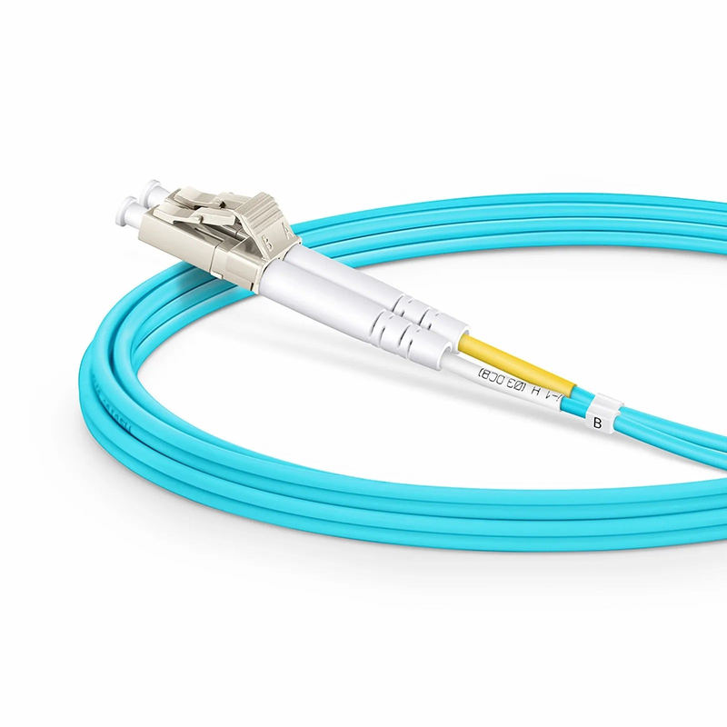 2m (7ft) Fiber Patch Cable, 2 Fibers, Ultra Low Loss, LC UPC Duplex to LC UPC Duplex, Multimode (OM4), Riser (OFNR), 2.0mm, Typical 0.08dB IL, Tight-Buffered, Aqua