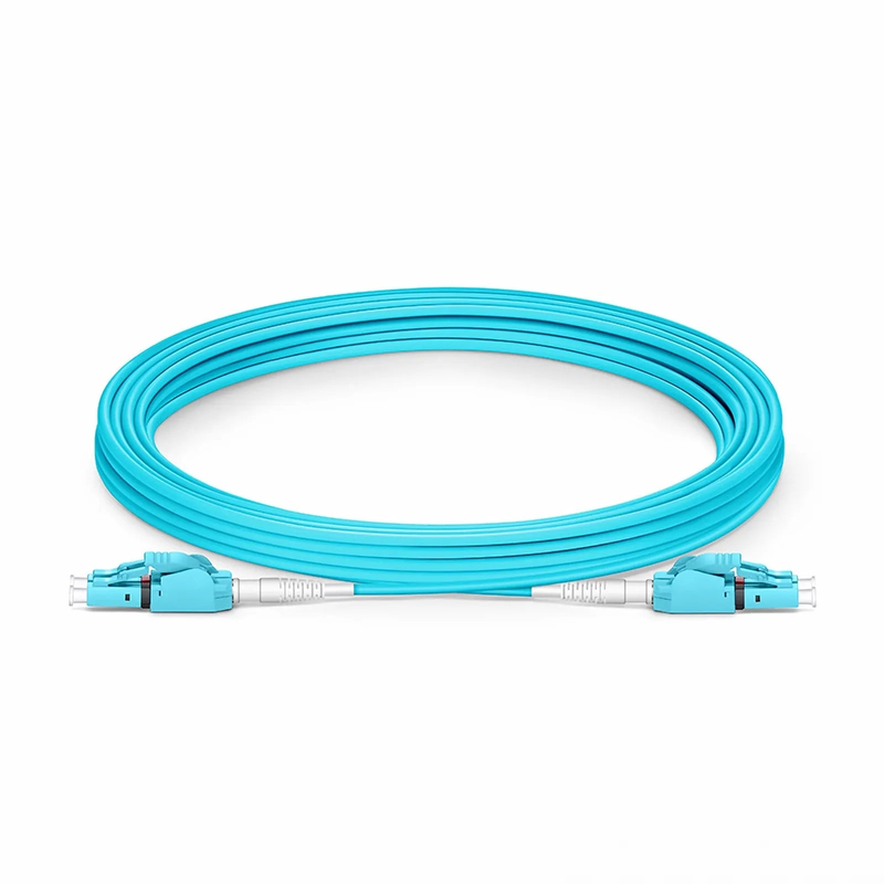 5m (16ft) Fiber Patch Cable, 2 Fibers, LC UPC Duplex to LC UPC Duplex Switchable Clip Uniboot, Multimode (OM3), Riser (OFNR), 2.0mm, Aqua