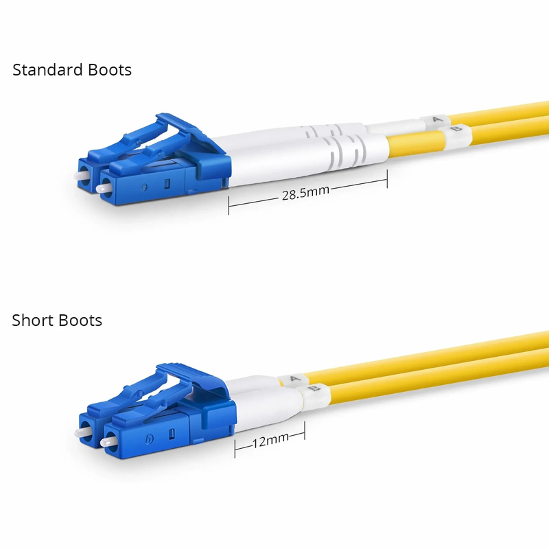 1m (3ft) Fiber Patch Cable, 2 Fibers, Short Boot, LC UPC Duplex to LC UPC Duplex, Single Mode (OS2), Riser (OFNR), 2.0mm, Tight-Buffered, Yellow