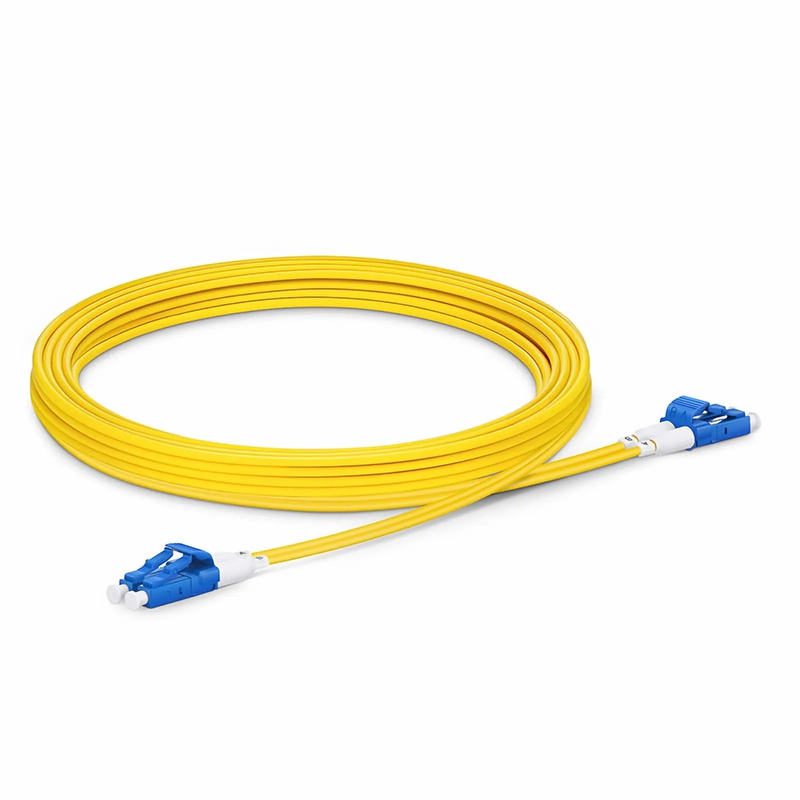 3m (10ft) Fiber Patch Cable, 2 Fibers, Short Boot, LC UPC Duplex to LC UPC Duplex, Single Mode (OS2), Riser (OFNR), 2.0mm, Tight-Buffered, Yellow