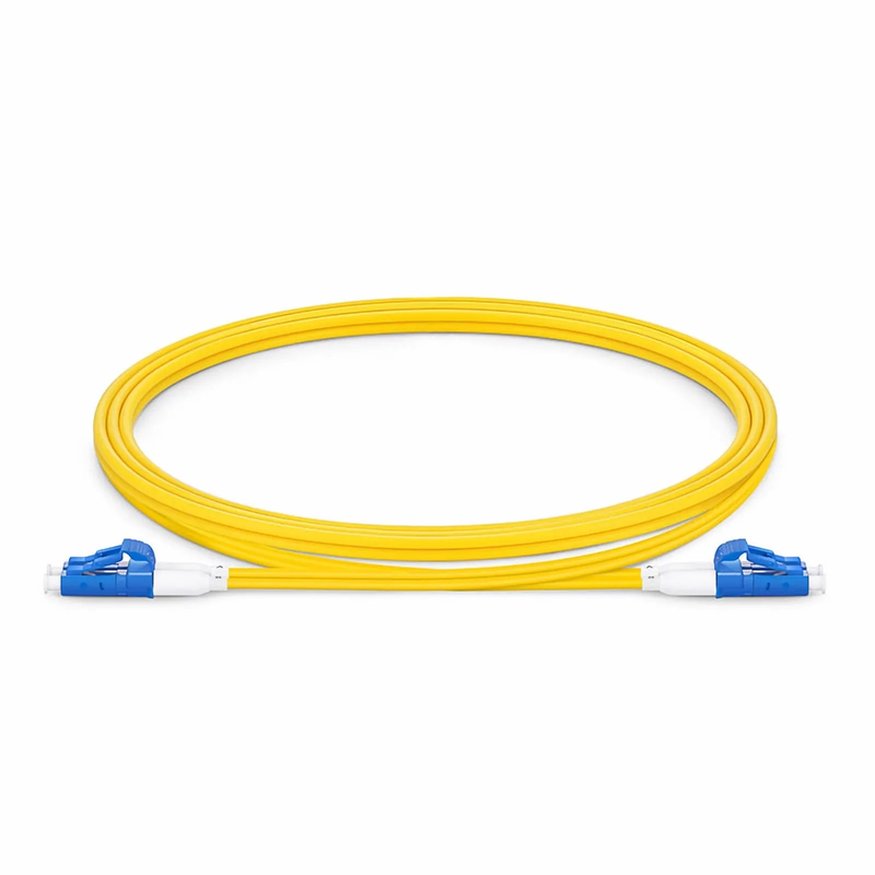 1.5m (5ft) Fiber Patch Cable, 2 Fibers, Short Boot, LC UPC Duplex to LC UPC Duplex, Single Mode (OS2), Riser (OFNR), 2.0mm, Tight-Buffered, Yellow