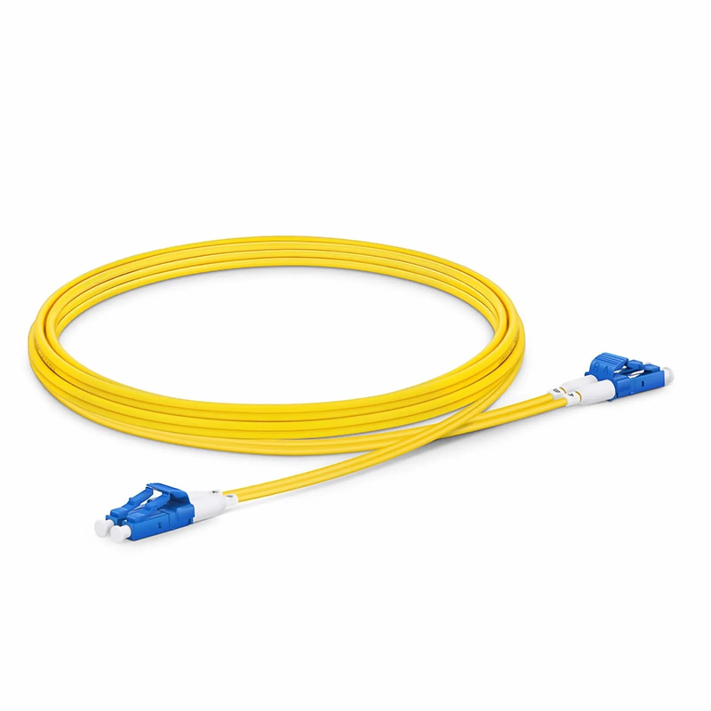 2m (7ft) Fiber Patch Cable, 2 Fibers, Short Boot, LC UPC Duplex to LC UPC Duplex, Single Mode (OS2), Riser (OFNR), 2.0mm, Tight-Buffered, Yellow