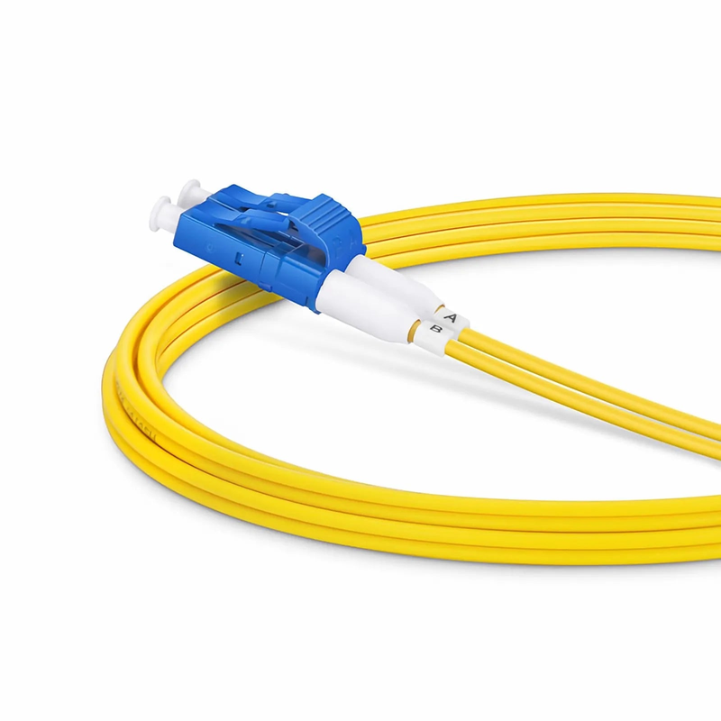 2m (7ft) Fiber Patch Cable, 2 Fibers, Short Boot, LC UPC Duplex to LC UPC Duplex, Single Mode (OS2), Riser (OFNR), 2.0mm, Tight-Buffered, Yellow
