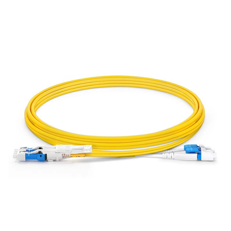 2m (7ft) Fiber Patch Cable, 4 Fibers, 2 x CS™ UPC Duplex to 2 x LC UPC Duplex Flat Clip Uniboot, Single Mode (OS2), Riser (OFNR), 2.0mm, Yellow, for 200/400/800G Network Connection