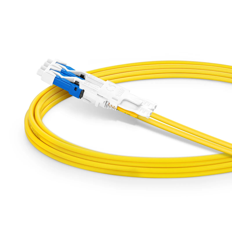 2m (7ft) Fiber Patch Cable, 4 Fibers, 2 x CS™ UPC Duplex to 2 x LC UPC Duplex Flat Clip Uniboot, Single Mode (OS2), Riser (OFNR), 2.0mm, Yellow, for 200/400/800G Network Connection