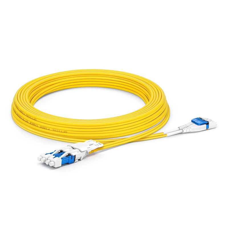 5m (16ft) Fiber Patch Cable, 4 Fibers, 2 x CS™ UPC Duplex to 2 x LC UPC Duplex Flat Clip Uniboot, Single Mode (OS2), Riser (OFNR), 2.0mm, Yellow, for 200/400/800G Network Connection