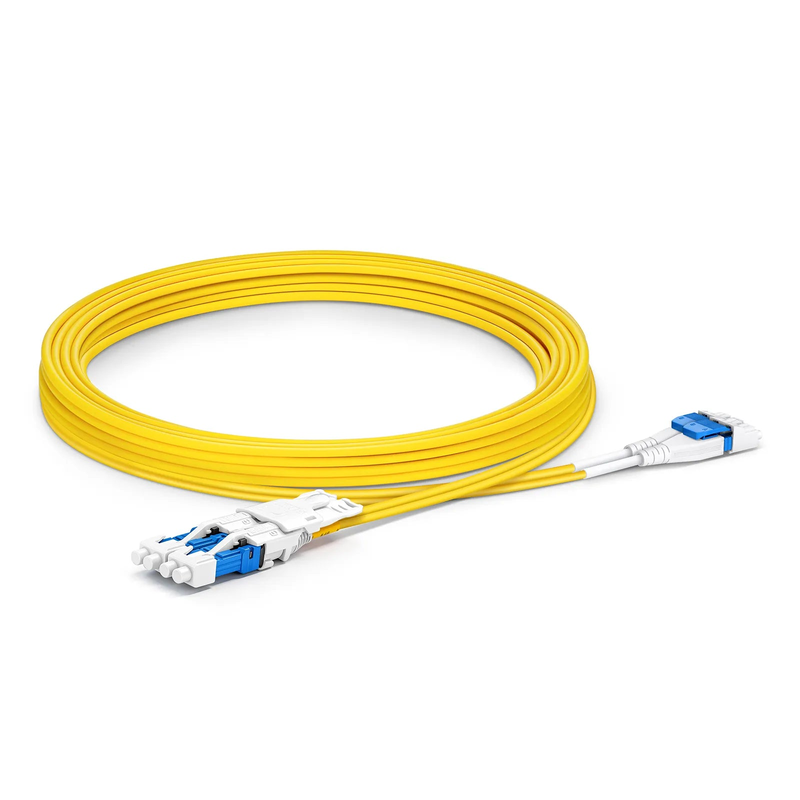3m (10ft) Fiber Patch Cable, 4 Fibers, 2 x CS™ UPC Duplex to 2 x LC UPC Duplex Flat Clip Uniboot, Single Mode (OS2), Riser (OFNR), 2.0mm, Yellow, for 200/400/800G Network Connection