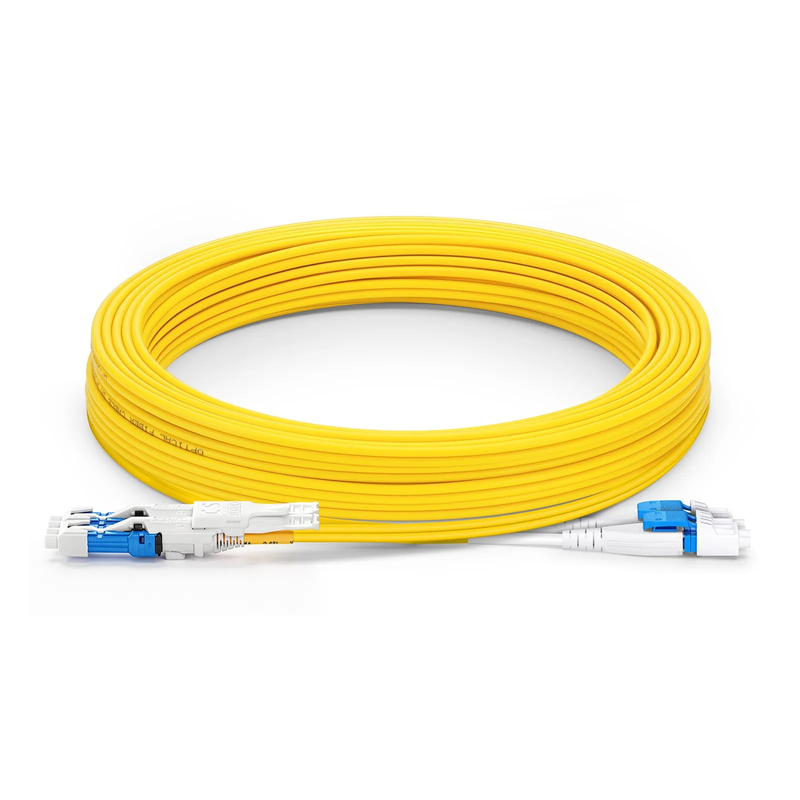 10m (33ft) Fiber Patch Cable, 4 Fibers, 2 x CS™ UPC Duplex to 2 x LC UPC Duplex Flat Clip Uniboot, Single Mode (OS2), Riser (OFNR), 2.0mm, Yellow, for 200/400/800G Network Connection