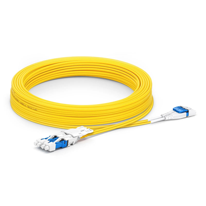 10m (33ft) Fiber Patch Cable, 4 Fibers, 2 x CS™ UPC Duplex to 2 x LC UPC Duplex Flat Clip Uniboot, Single Mode (OS2), Riser (OFNR), 2.0mm, Yellow, for 200/400/800G Network Connection