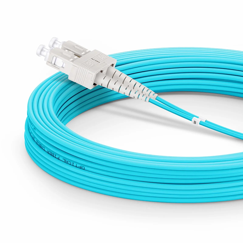 15m (49ft) Fiber Patch Cable, 2 Fibers, LC UPC Duplex to SC UPC Duplex, Multimode (OM3), Riser (OFNR), 2.0mm, Tight-Buffered, Aqua
