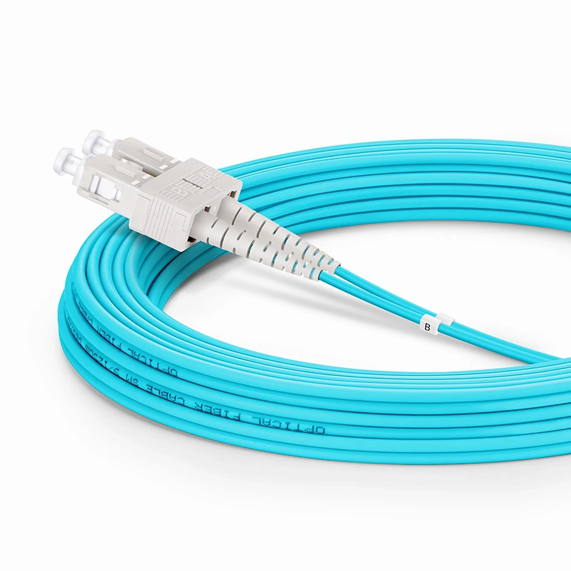 7m (23ft) Fiber Patch Cable, 2 Fibers, LC UPC Duplex to SC UPC Duplex, Multimode (OM3), Riser (OFNR), 2.0mm, Tight-Buffered, Aqua