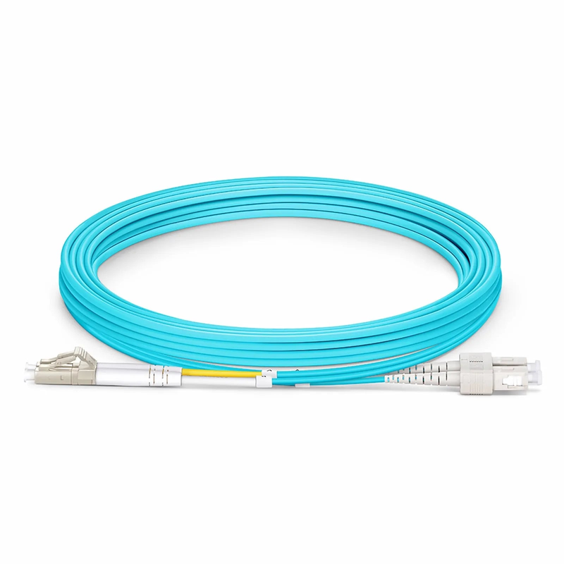 3m (10ft) Fiber Patch Cable, 2 Fibers, LC UPC Duplex to SC UPC Duplex, Multimode (OM3), Riser (OFNR), 2.0mm, Tight-Buffered, Aqua