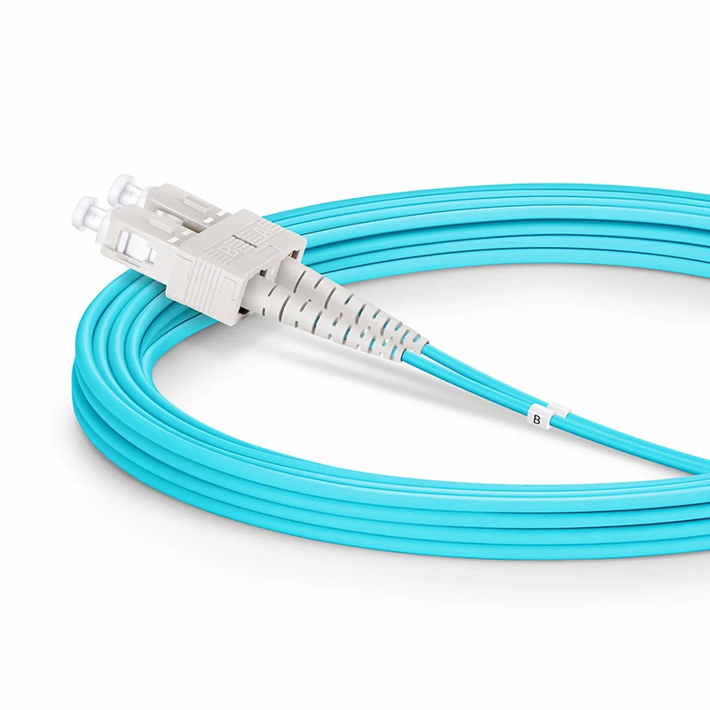 3m (10ft) Fiber Patch Cable, 2 Fibers, LC UPC Duplex to SC UPC Duplex, Multimode (OM3), Riser (OFNR), 2.0mm, Tight-Buffered, Aqua