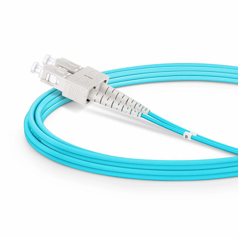 2m (7ft) Fiber Patch Cable, 2 Fibers, LC UPC Duplex to SC UPC Duplex, Multimode (OM3), Riser (OFNR), 2.0mm, Tight-Buffered, Aqua