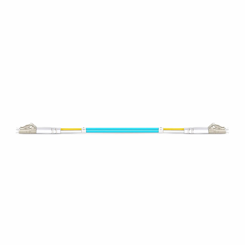 0.3m (0.98ft) Fiber Patch Cable, 2 Fibers, LC UPC Duplex to LC UPC Duplex, Multimode (OM3), Riser (OFNR), 2.0mm, Tight-Buffered, Aqua
