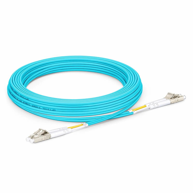 5m (16ft) Fiber Patch Cable, 2 Fibers, LC UPC Duplex to LC UPC Duplex, Multimode (OM3), Riser (OFNR), 2.0mm, Tight-Buffered, Aqua
