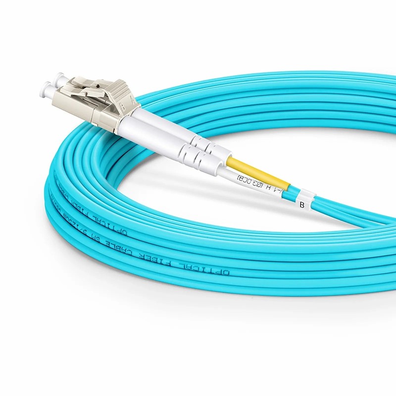 5m (16ft) Fiber Patch Cable, 2 Fibers, LC UPC Duplex to LC UPC Duplex, Multimode (OM3), Riser (OFNR), 2.0mm, Tight-Buffered, Aqua
