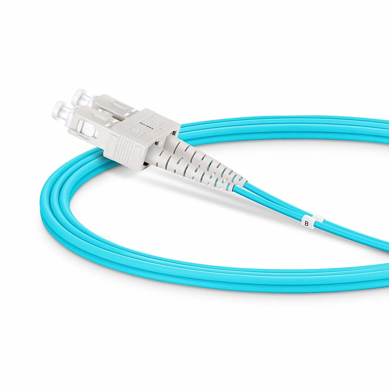 1m (3ft) Fiber Patch Cable, 2 Fibers, LC UPC Duplex to SC UPC Duplex, Multimode (OM3), Riser (OFNR), 2.0mm, Tight-Buffered, Aqua