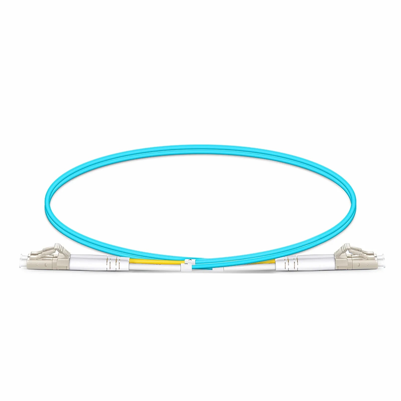 0.5m (1.6ft) Fiber Patch Cable, 2 Fibers, LC UPC Duplex to LC UPC Duplex, Multimode (OM3), Riser (OFNR), 2.0mm, Tight-Buffered, Aqua