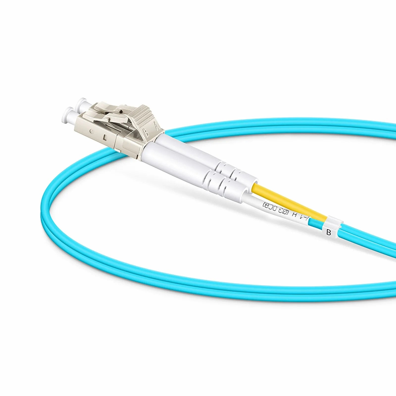 0.5m (1.6ft) Fiber Patch Cable, 2 Fibers, LC UPC Duplex to LC UPC Duplex, Multimode (OM3), Riser (OFNR), 2.0mm, Tight-Buffered, Aqua
