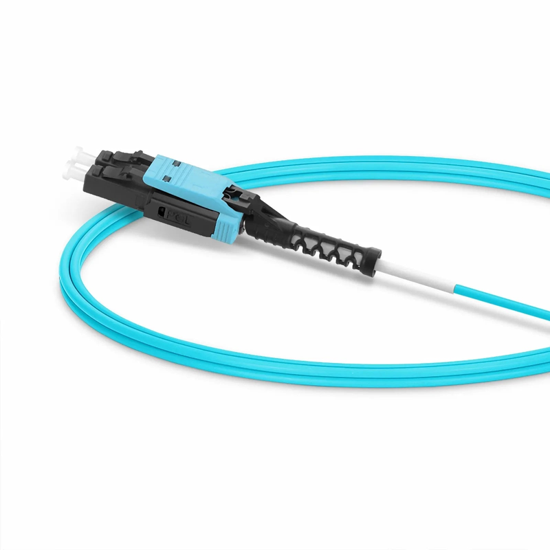 1m (3ft) Fiber Patch Cable, 2 Fibers, LC UPC Duplex to LC UPC Duplex Flat Clip with Push-Pull Boot Uniboot, Multimode (OM4), Riser (OFNR), 2.0mm, Aqua